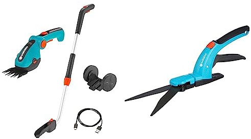 Gardena Set Akku-Grasschere ComfortCut Li: Rasenkantenschere und Teleskopstiel mit Rädern & Comfort Grasschere: Hochwertige Schere mit Wellenschliff-Schneidmesser