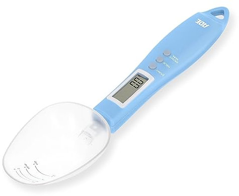 ADE Balanza de cuchara digital de precisión para cucharas | báscula electrónica para pesar y dosificar con precisión de 0,1 gramos | también para líquidos | con pantalla LCD | azul