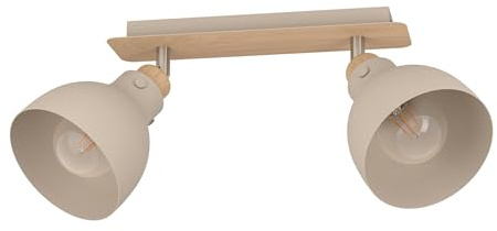 EGLO Deckenstrahler Arrecife, 2-flammige Deckenlampe mit schwenkbaren Spots | Deckenleuchte aus Metall in Sandfarben und natürlichem Holz in Eiche, Deckenspot mit E27 Fassung