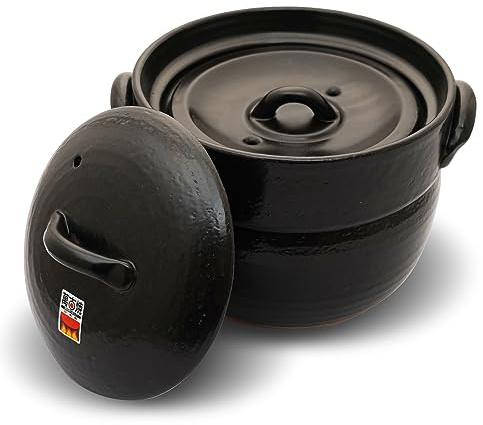 Banko Ware Earthenware Rice Cooker Donabe- Double-Lid Design for Fluffy Rice, English manual included for cooking rice, Even Heating & Enhanced Flavor Experience, Made in Japan (3-4 Cups)