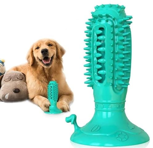 Squeaky Dental Toothbrush Chew Toy - Oral Hygiene, Fun Distraction, Treat Time, Oral Exercise, Suction Cup Base, Vibrant Colours, Slow Chew Training, Amusement, Tough Silicone, Dogs, Cats, Furry Pets