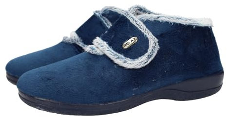 MADE IN SPAIN LAGUNA Chinelas style butin pour femme, couleur marine, fermeture Velcro, plante douce, sol en caoutchouc antidérapant, fabriqués en Espagne par Calzarella FEMME CHAUSSURES MAISON, bleu