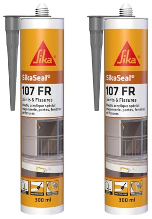 SIKA - Mastic acrylique spécial maçonnerie - portes - fenêtres - SikaSeal 107 joints et fissures - Gris - Int/Ext - Multisupports - Résistant aux intempéries - 300ml - Lot de 2