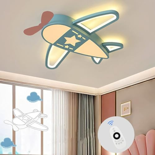 LED Deckenleuchte für Kinder Zimmer, 52W Flugzeug Design Mit Fernbedienung und Dimmbar, 3000K~6500K, Babyzimmer Dekolampe, 76cm, Himmelblau