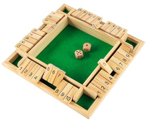 Bubuny Shut The Box Spiel, Holz Brettspiel mit 2 Würfel, Würfelspiel Mathematik Lernspielzeug für Kinder und Erwachsene, 4 Spieler Würfelbrett für Familie Reisespiele Kneipenspiele