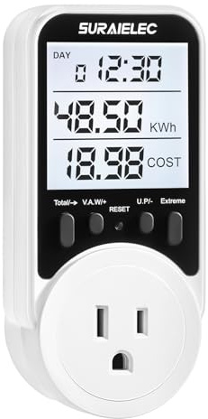 Suraielec Watt Meter, Plug-In Plug Power Meter, Wide Range 90V-250V, Backlit Large Display, Automatic Cost Calculator, Overload Protection,