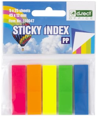 D.RECT 30 Verpackungen Haftstreifen Pagemarker 125 Stück (5 Farben, je 25 Blätter) - Index Haftmarker 12x45mm - Film Textstreifen PET-Folie