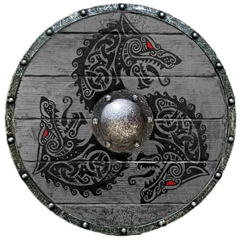 Generic Fenrir Loup Gris Médiéval Authentique Bouclier Viking Porté de Bataille en Bois pour Adultes/Bouclier en Bois pour Enfants, Standard, gris, défaut