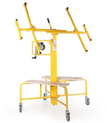 Wiltec Plattenheber bis max. 75 kg, Höhe 145-350 cm, Montagehilfe für Trockenbau, Paneelheber neigbar mit 4 Rädern mit Feststellbremse