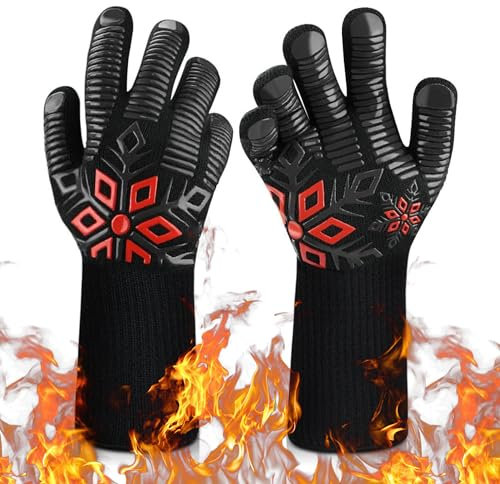 MAGIC SELECT Guantes Barbacoa, Manoplas para Horno Resistentes al Calor 800℃ / 1472℉. Guantes BBQ de Silicona para Altas Temperaturas y Antideslizantes, para Horno, Cocina, Parrilla.