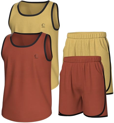 Essenclo pojkar kläder set, atletisk rund hals ärmlös t-shirt och pojkar korta set kläder med fickor 4 st - storlek 3-16, Set-13, 11-12