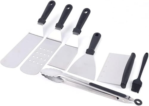 10-teiliges BBQ Teppanyaki Grillspachtel Edelstahl Grill Plancha Zubehör Set, für Grillen im Freien, Teppanyaki und Camping