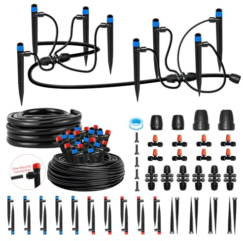 Drip Irrigation Kit for Garden, Quick-Connect Raised Bed Watering System with 1/2 & 1/4 150FT, Plant Accessories, Drip Line Kit for Greenhouse, Sistema De Riego Por Goteo