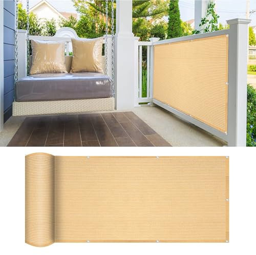 Balkon Sichtschutz Balkonabdeckung 115 x 900 cm Windschutz Staubschutz Schattierwert Balkonverkleidung Sichtschutz Meterware mit Ösen, Kabelbinder Sichtschutz für Balkon, Sandgelb