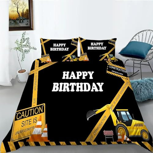 QBIDCSX Bettwäsche 135x200 Bagger Kinderbettwäsche Bettwäsche Set für Kinder Mädchen, Weiche und Angenehme Mikrofaser Bettbezüge 135x200 cm mit Reißverschluss + 2 Kissenbezug 80x80 cm