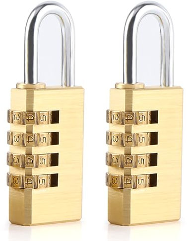 MHYMX Lot de 2 cadenas à combinaison - Doré - Avec code numérique - 4 chiffres - Résistant aux intempéries - Pour porte, valise, casier