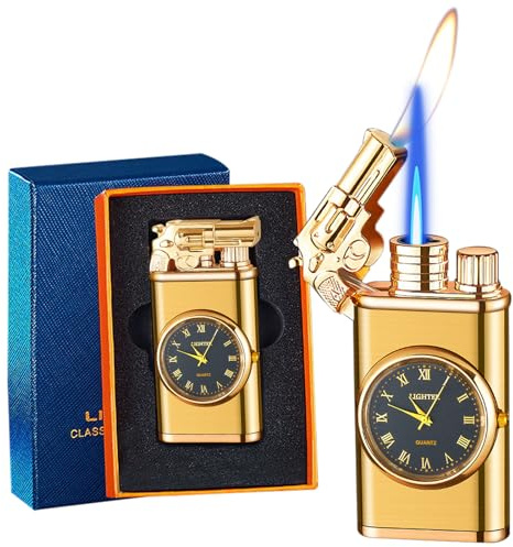 CYJBAO Jet Lighter - Windproof Adjustable Jet & Soft Flame, Cool Embossed Craft, Refillable Butane Lighter for Kitchen, BBQ, Camping, Candles, Cigar (Without Butane)-Gold/G