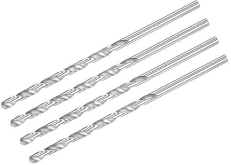 QUARKZMAN Barrenas de Taladro de 6 mm, Acero de Alta Velocidad, Barrena Extra Larga de Vástago Recto de 160 mm de Longitud para Madera, Plástico, Aluminio, 4 Piezas