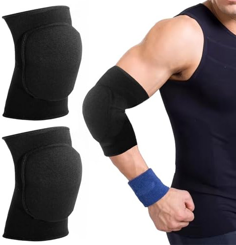 Foyods 2 Stück Ellbogenschoner Kampfsport,Volleyball Ellenbogenschützer mit dickem Schwamm,Thaiboxen Handball Ellbogenschützer,Atmungsaktive Ellbogenumschläge,Für Kinder Herren Frauen(Schwarz)