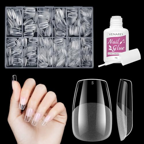Ballerina Nageltips Kurz, Venares 500 Stück Falsche Nägel zum Aufkleben 12 Größen Künstliche Nägel Kurz, Soft Gel Full Cover Nail Tips für Gelnägel Kurze S