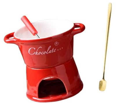 KESOTO Fondue-Becher mit Gabel und Löffel, 300 ml, Schokoladenschmelzbecher für Zuhause, Geburtstagsparty, Rot
