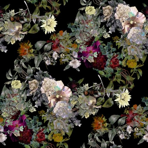 FunStick 44.5CM×9M Schrank Tapete Selbstklebend Schlafzimmer Wohnzimmer Romantische Wildblumen Rosa Mustertapete Schwarz Blumen Orientalische Klebefolie Möbel Blumen Dunkel Möbelfolie Küchenschrank