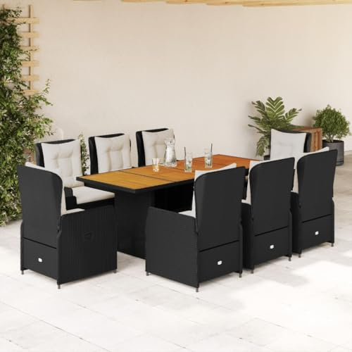 IKAYAA Rattan Essgruppe für 8 Personen, Rattan Gartenmöbel Essgruppe, Gartenmöbel Set mit Verstellbare Tisch und 8 Verstellbare Hochlehner Stühlen, Garten Sitzgruppe inkl. Sitzkissen Schwarz Type-1