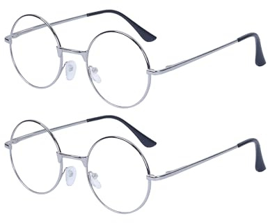 JoXiGo 2-Paquet Lunettes de Lecture Femme Homme Rondes Retro (+1.0 Argenté+Argenté) Monture Métalliques + Sangle de Lunettes + Pochette à Lunette