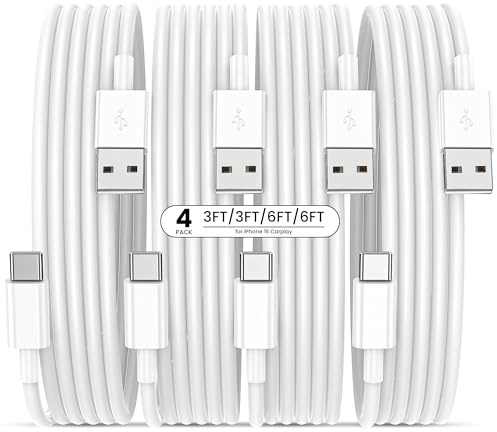 Bayznqiu USB to USB C Cable with CarPlay, [4-Pack, 3FT&6FT] USBA to Type C Fast Charging Cords for iPhone 17/17 pro/17 pro max/17 air/16/16 Plus/16 Pro/16 Pro Max/16e/15,Pixel,Galaxy,Note