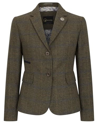 Blazer de Tweed Entallado en Color Oliva Para Mujer Con Cuadros de Epiga