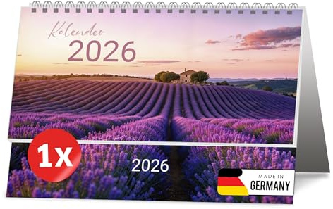 Primus Print Calendrier sur pied 2026 – Calendrier de table transversal avec jours fériés allemands et autrichiens & système de support – Calendrier de table – Calendrier de bureau – Calendrier