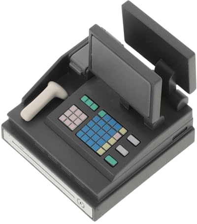 Kisangel Miniatur Registrierkasse Spielset mit Scanner Kompakt und Detailreich Puppenhaus Supermarkt Zubehör für Interaktives Rollenspiel für Jungen und Mädchen