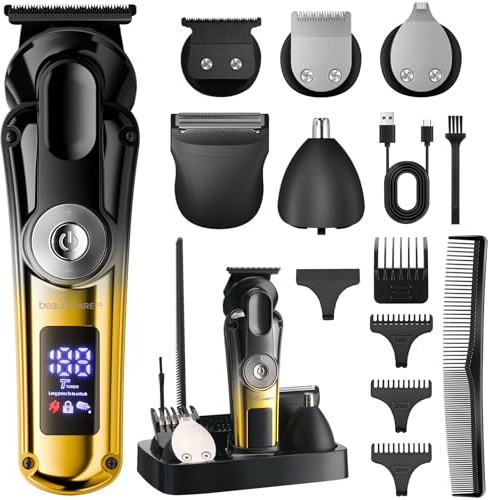 Kit professionale tutto in uno per la toelettatura degli uomini, regolabarba regolabile, tagliacapelli, tagliacapelli per naso e orecchie, strumenti di precisione per barbiere, rasoi elettrici senza