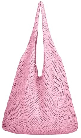 Geflochtene Tasche Strohtaschen Damen Sommer Tote Bag Korbtasche Gehäkelt Klein Leichte Beach Bag for Women Netztasche Strand Häkeltasche Sommertaschen Einfarbig Im Freien