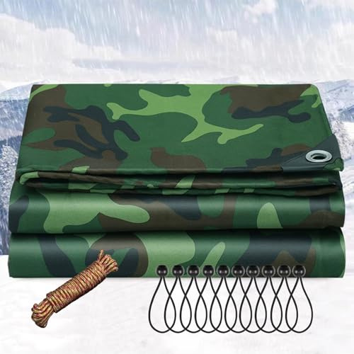 Waterproof Tarp 0.41mm Heavy Duty Camouflage Tarps Poly Tarpaulin Multipurpose Protective Cover for pet cage Pool Emergency Rain Shelter Camping Tarpaulin(2x3.0m)