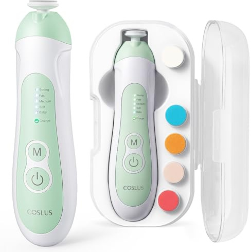 COSLUS C52 Elektrische Nagelfeile Baby Wiederaufladbar: 2026 Electric Baby Nail Trimmer Sanfter 5 Geschwindigkeiten & 6 Schleifköpfe für Babys und Kinder Sicher und leise-CPC Zertifiziert Grün