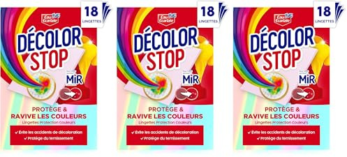 Decolor Stop - 2 en 1 -Protege et Ravive les Couleurs - Lingettes Protection Couleurs - Evite les Accidents de Decoloration - Protege du Ternissement - Ravive les Couleurs - x18 Lingettes (Lot de 3)