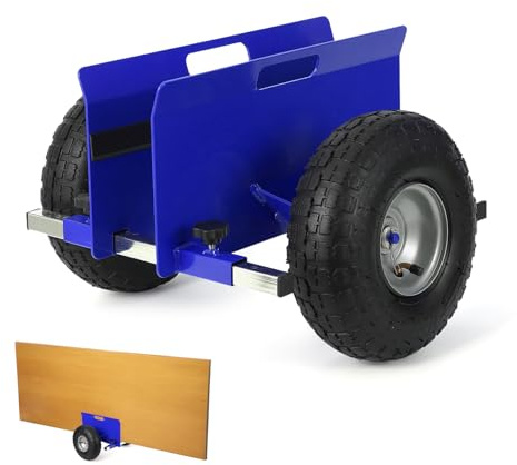 Carro de placas Dolly de 272 kg, capacidad de carga ajustable, para placas de yeso, madera contrachapada, 25 cm, neumáticos de goma, transporte todoterreno, para puertas de cartón-yeso, color azul