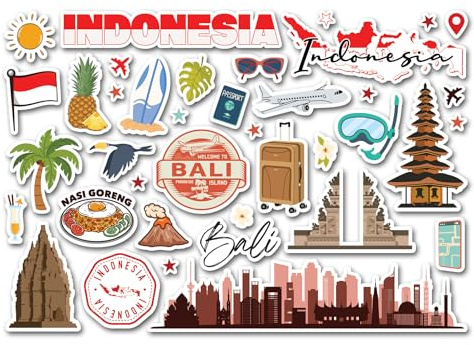 Foglio di adesivi A5 in vinile Indonesia – Bandiera di Bali Mappa Luoghi di interesse Viaggio Vacanze Diario di Memoria Libro di ritagli #83898