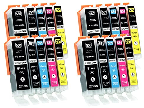 Supply Guy 20 Druckerpatronen mit Chip kompatibel mit Canon PGI-550 CLI-551 für Canon Pixma IP7250 IX6850 MG5450 MG5550 MG5650 MG5655 MG6450 MG6650 MX725 MX925