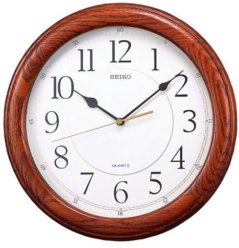 Seiko Wall Clock Quiet Sweep Second Hand Dark Brown Solid Oak Case