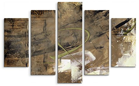 Paul Sinus Art 5 teiliges Wandbild auf Leinwand (Gesamt: H: 100cm B: 160cm) Keilrahmenbild Canvas Fotodruck Leinwandbild Leinwanddruck Kunstdruck Wandbild braun schwarz beige Struktur