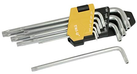 Aexit 9 Pcs T30 T40 T45 T50 Cacciavite Torx di sicurezza con supporto ner-o giallo pieghevole ID: 613501