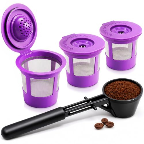 Reusable K Cups Coffee Filter Pod for Keurig 1.0 & 2.0 Machines - Coffee Scoop Funnel and 3 Pack K Cup Filters - Universal Refillable KCups - Fits K-Duo, K-Classic, K-Elite, K-Select, K-Cafe Brewers