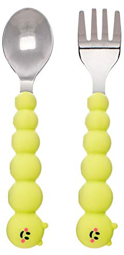 melii Caterpillar Löffel & Gabel Utensilien für Kleinkinder & Kinder, Silikon & Edelstahl