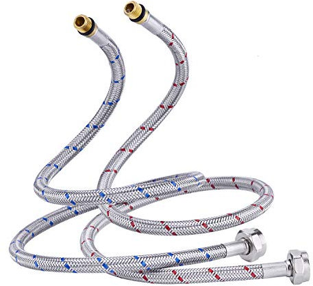 CREA Tuyau Blindé Tuyaux de Raccordement G 3/8 DN6 de 70cm de longue pour Robinet D'eau, Filetage de Compression Tuyau d'eau flexible 2 Pièces (1 Paire)