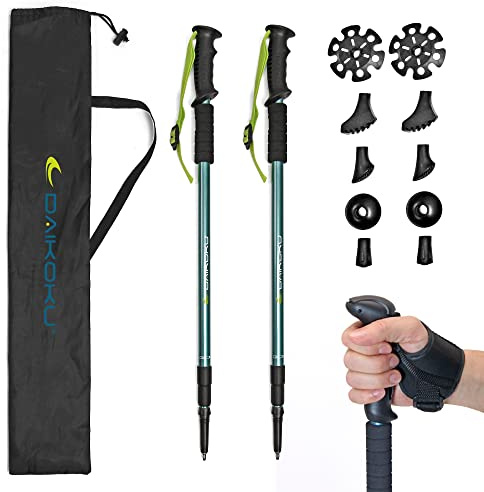 Daikoku Bastones Trekking | Extensibles y Ajustables 65-135cm | Bastones Senderismo | Bastones de Aluminio con Agarre Ergonómico | Multi-Terreno con 6 Puntas Cambiables para Asfalto, Tierra y Nieve
