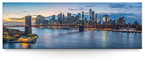 Wandbild Skyline Brooklyn Brigde New York - 150cm x 50cm Leinwand auf 4cm Keilrahmen