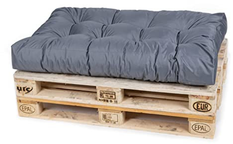 TexDeko® Garden Palettenkissen 120x80x18cm wasserabweisend UV - beständig In- & Outdoor Premium Sitzkissen gesteppt Palettenauflage für Europaletten Palettenpolster (Grau)