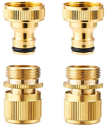 TOYMIS 2 Sets Brass Outdoor Threaded Tap Connector,Garden Hose Tap Connector Kit, 3/4 Hose Connectors Bronze Garden Hose Quick Connector Male and Female Set for Pipe Fitting Car Washing
